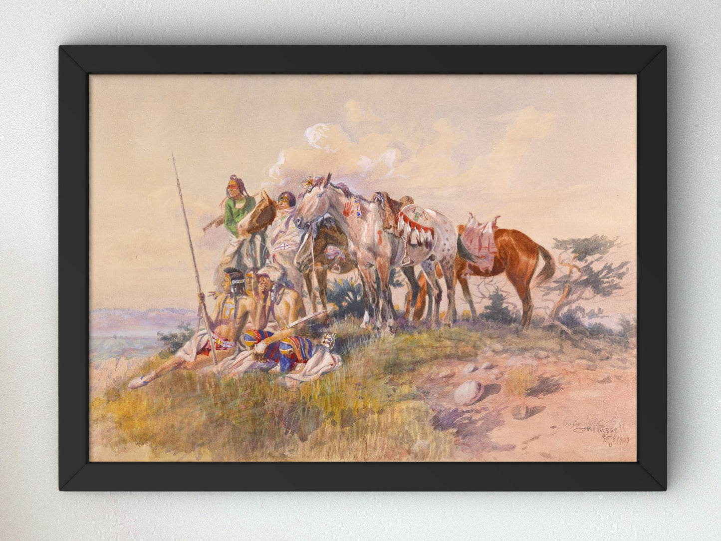 Watching for the Smoke Signal by Charles Marion Russell 1907, Wall Art Print, Fine Art Reproduction, Museum Quality Decor, Poster
