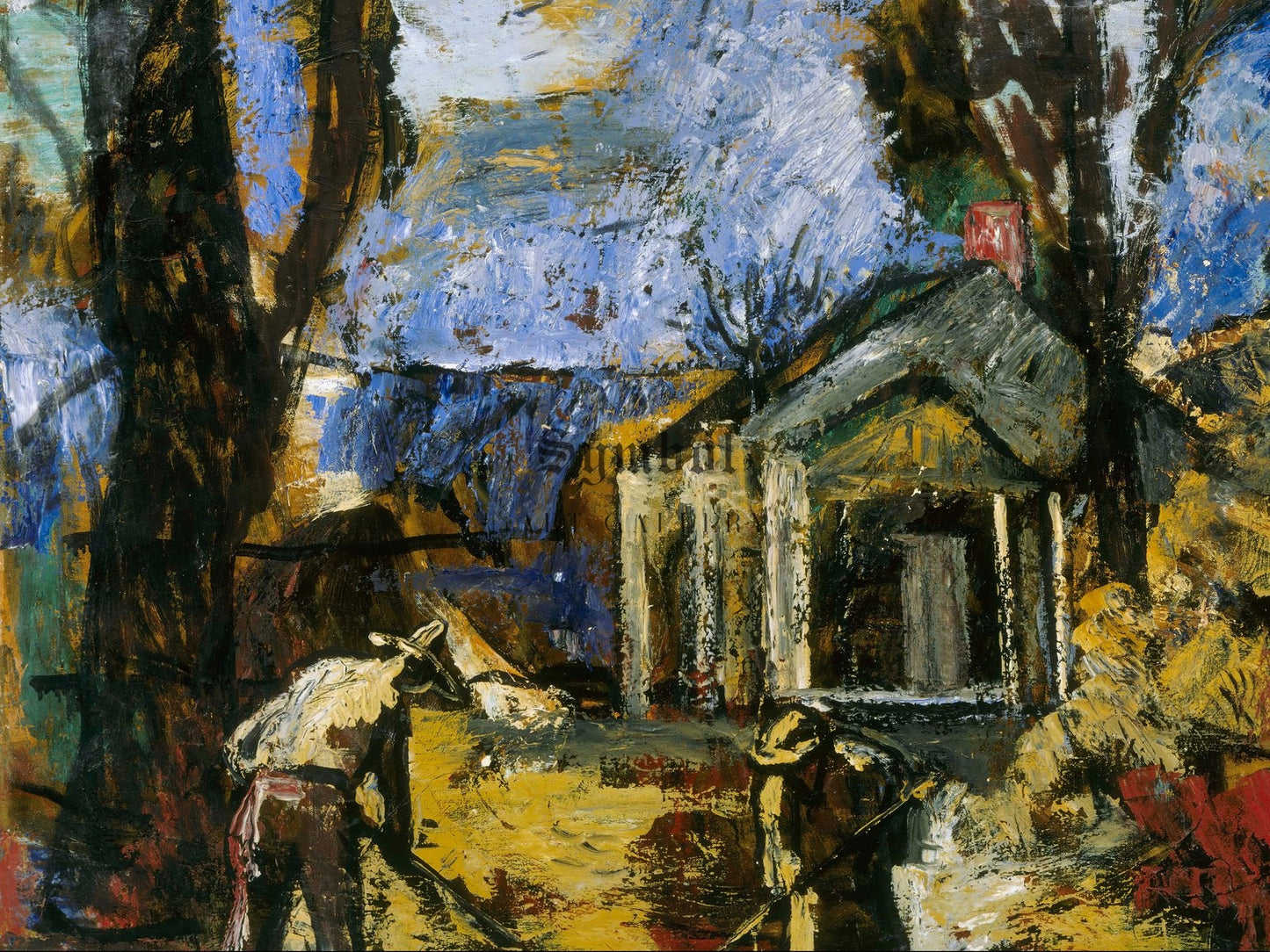 Raking Leaves by Charles Logasa 1939, Wall Art Print, Fine Art Reproduction, Museum Quality Decor, Poster