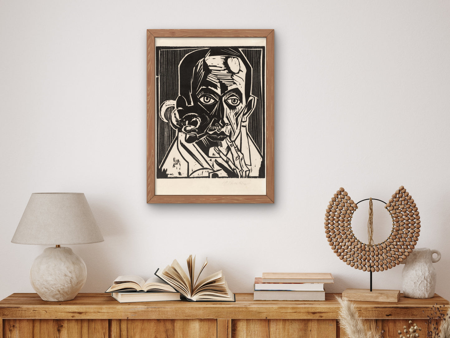 Self Portrait with Pipe by Max Pechstein 1921, Wall Art Print, Fine Art Reproduction, Museum Quality Decor, Poster