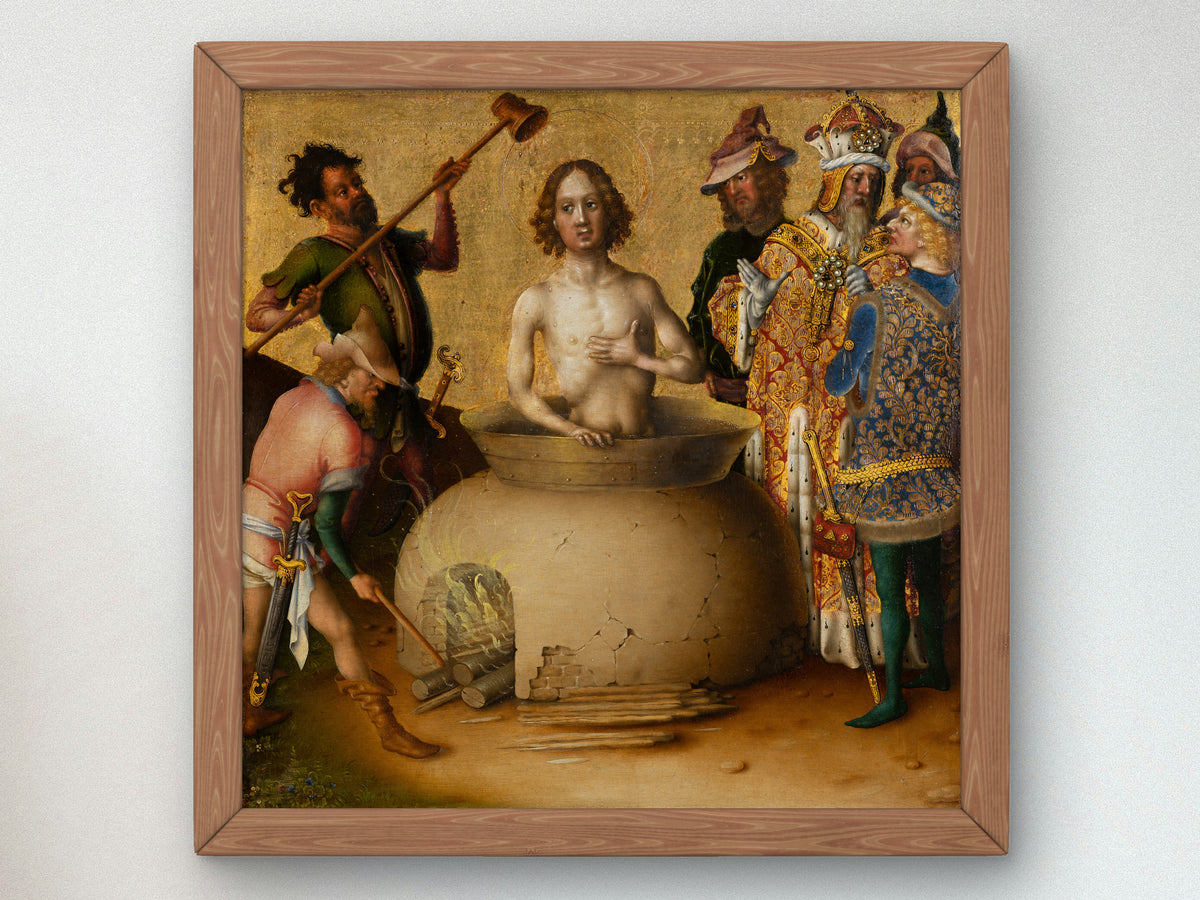 Martyrdom of St. John the Evangelist by Stefan Lochner 1435, Wall Art Print, Fine Art Reproduction, Museum Quality Decor, Poster