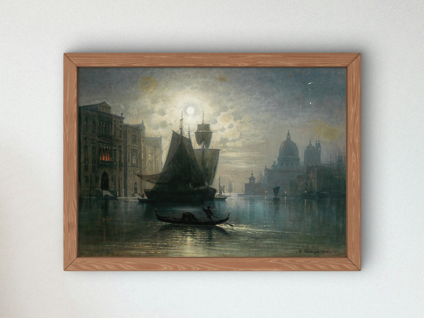 Venice the Grand Canal in the Moonlight by Karl Heilmayer 1892, Wall Art Print, Fine Art Reproduction, Museum Quality Decor, Poster
