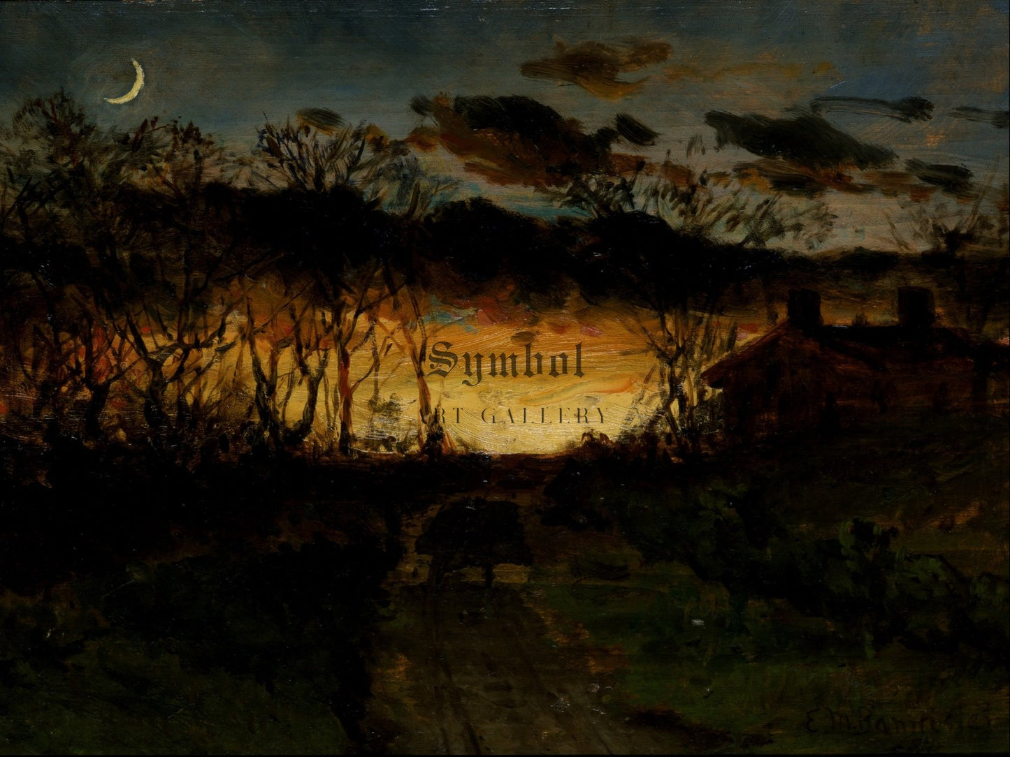 Sunset with Quarter Moon and Farmhouse by Edward Mitchell Bannister 1883, Wall Art Print, Fine Art Reproduction, Museum Quality Decor