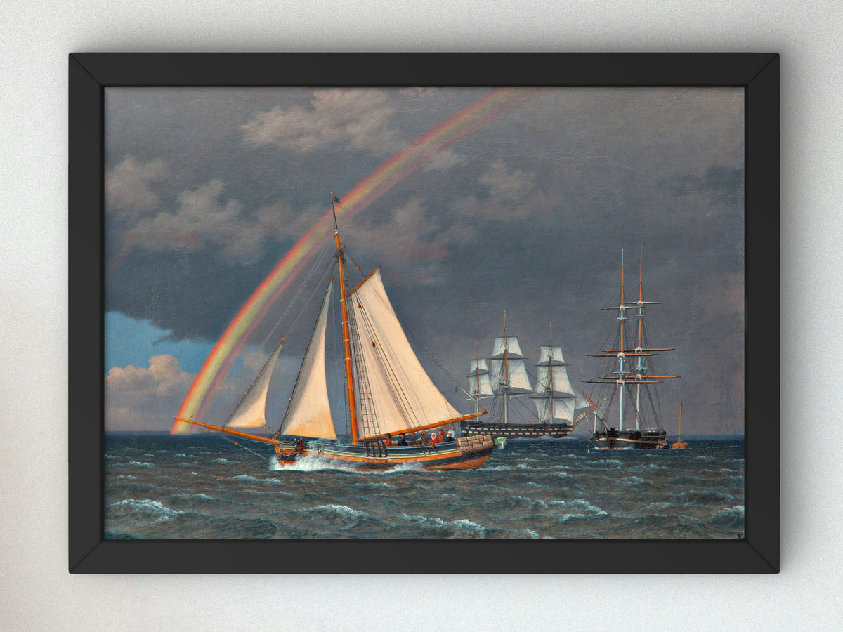Rainbow at Sea and a Crossing Hunt with Other Ships by Christoffer Wilhelm Eckersberg 1836, Wall Art Print, Fine Art Reproduction