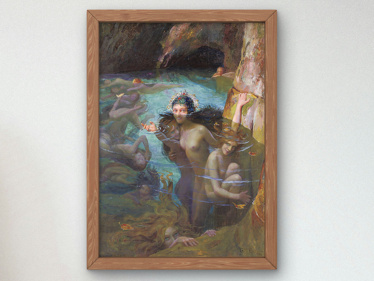Sea Nymphs at a Grotto by Gaston Bussière 1924, Wall Art Print, Fine Art Reproduction, Museum Quality Decor, Poster