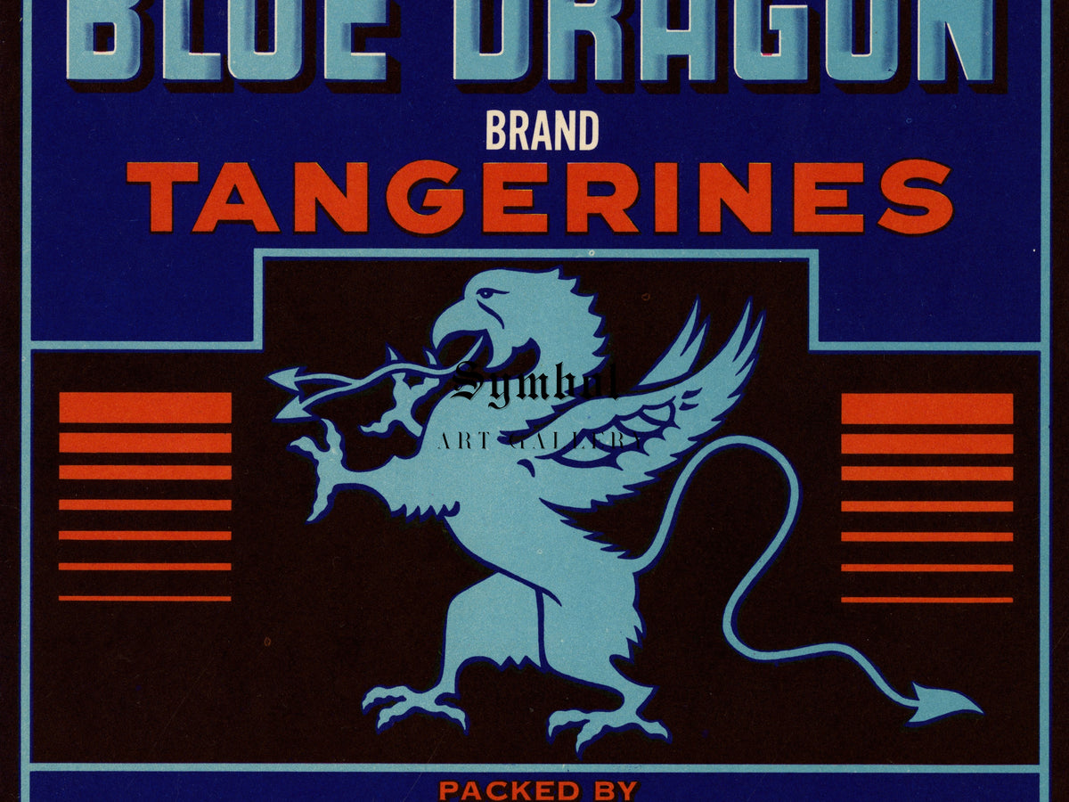 Blue Dragon Brand Tangerines Label by Unknown, Wall Art Print, Fine Art Reproduction, Museum Quality Decor, Poster