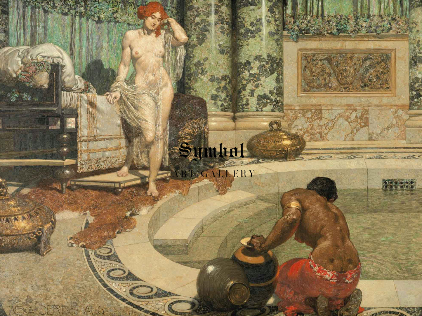 Roman Bath Scene II by Alexander Rothaug 1905, Wall Art Print, Fine Art Reproduction, Museum Quality Decor, Poster