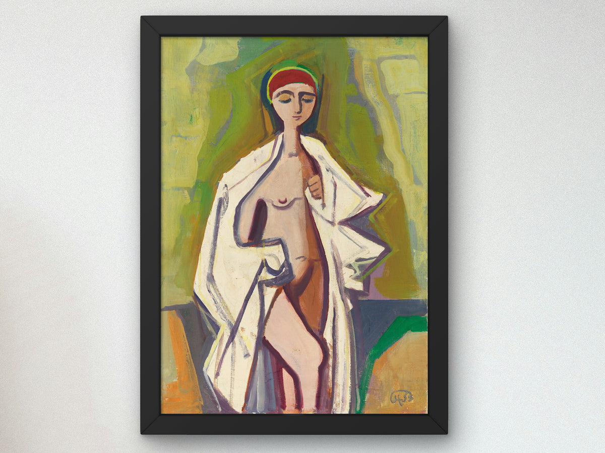 Standing Female Nude with Bathing Cap by Karl Hofer 1953, Wall Art Print, Fine Art Reproduction, Museum Quality Decor, Poster