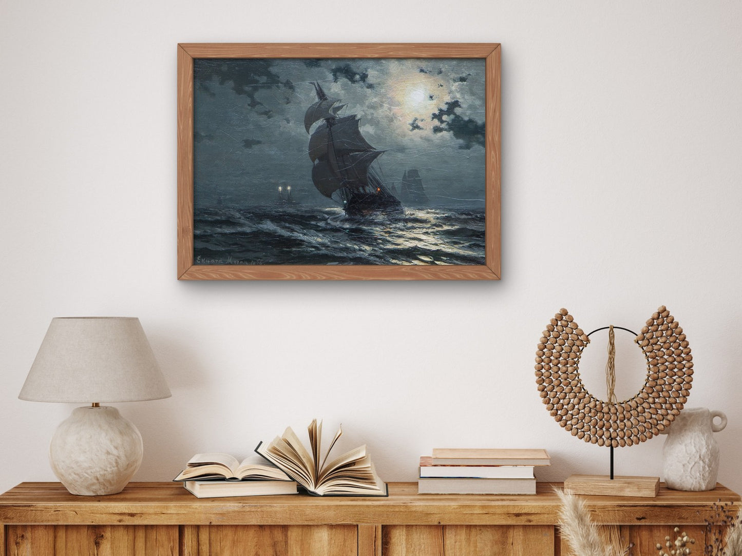 Moonlight on New York Bay by Edward Moran 1876, Wall Art Print, Fine Art Reproduction, Museum Quality Decor, Poster