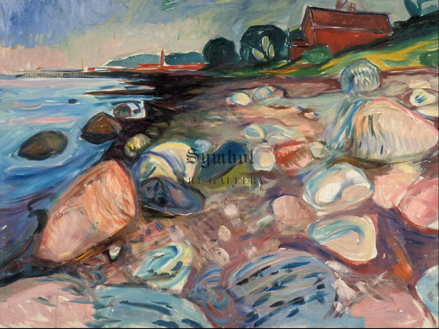 Shore with Red House by Edvard Munch 1904, Wall Art Print, Fine Art Reproduction, Museum Quality Decor, Poster