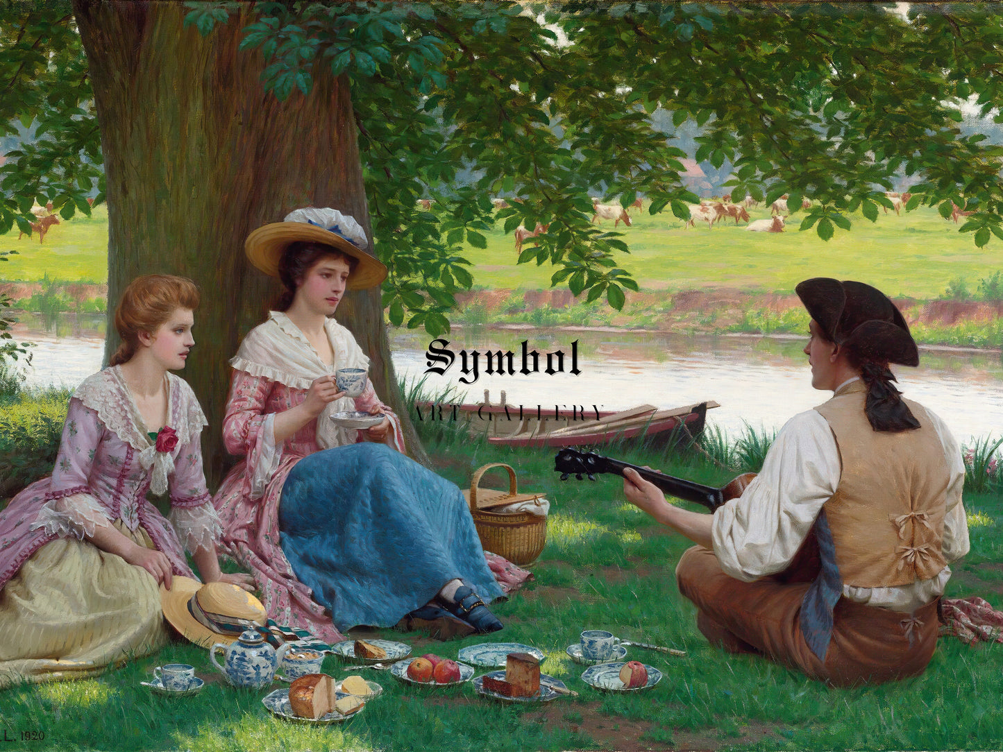 A Picnic Party by Edmund Blair Leighton 1920, Wall Art Print, Fine Art Reproduction, Museum Quality Decor, Poster