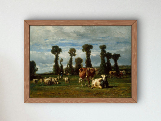 Pasture in Normandy by Constant Troyon 1852, Wall Art Print, Fine Art Reproduction, Museum Quality Decor, Poster