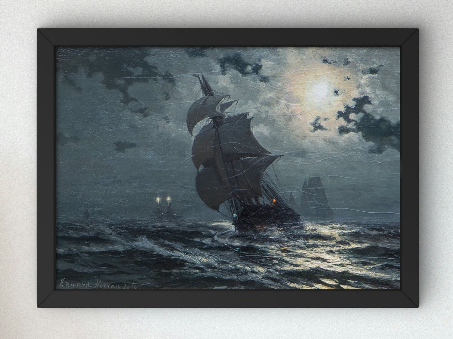 Moonlight on New York Bay by Edward Moran 1876, Wall Art Print, Fine Art Reproduction, Museum Quality Decor, Poster