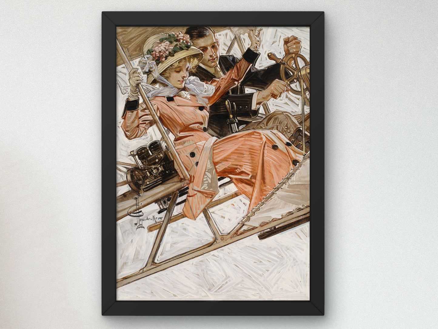 First Airplane Ride by Joseph Christian Leyendecker 1909, Wall Art Print, Fine Art Reproduction, Museum Quality Decor, Poster