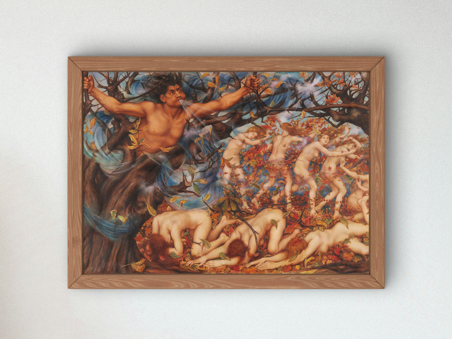 Boreas and the Fallen Leaves by Evelyn De Morgan 1910, Wall Art Print, Fine Art Reproduction, Museum Quality Decor, Poster