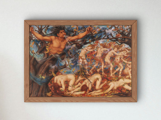 Boreas and the Fallen Leaves by Evelyn De Morgan 1910, Wall Art Print, Fine Art Reproduction, Museum Quality Decor, Poster
