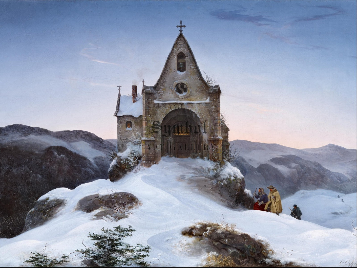 Bergkapelle im Winter by Ernst Ferdinand Oehme 1842, Wall Art Print, Fine Art Reproduction, Museum Quality Decor, Poster