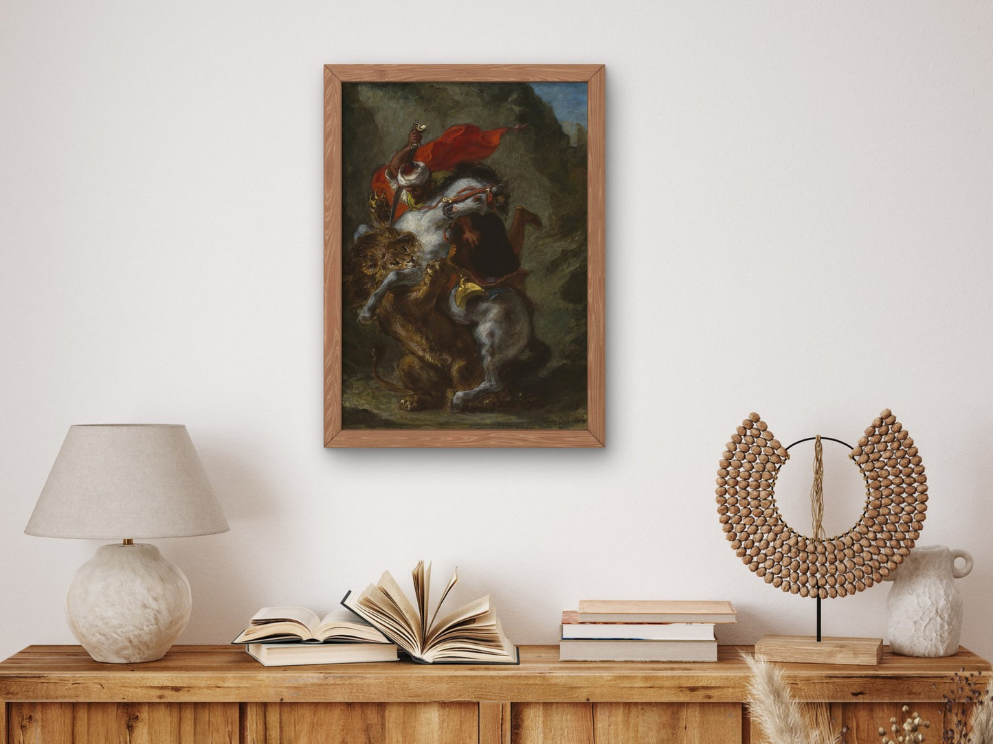 Arab Horseman Attacked by a Lion by Eugène Delacroix 1849, Wall Art Print, Fine Art Reproduction, Museum Quality Decor, Poster