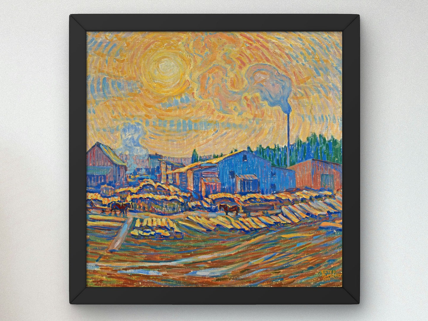 The Sawmill, December sun by Ester Almqvist 1914, Wall Art Print, Fine Art Reproduction, Museum Quality Decor, Poster