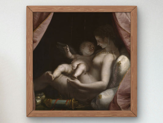 Venus and Cupid by Luca Cambiaso 1570, Wall Art Print, Fine Art Reproduction, Museum Quality Decor, Poster