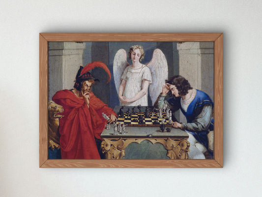 The Devil's Checkmate by Friedrich August Moritz Retzsch 1831, Wall Art Print, Fine Art Reproduction, Museum Quality Decor, Poster