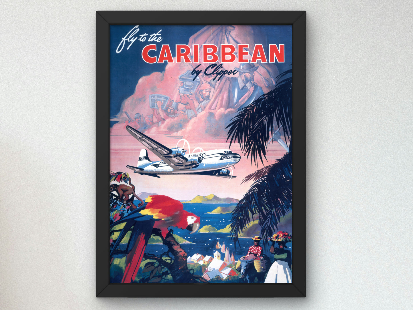 Fly to the Caribbean by Clipper by Mark Von Arenburg 1950, Wall Art Print, Fine Art Reproduction, Museum Quality Decor, Poster
