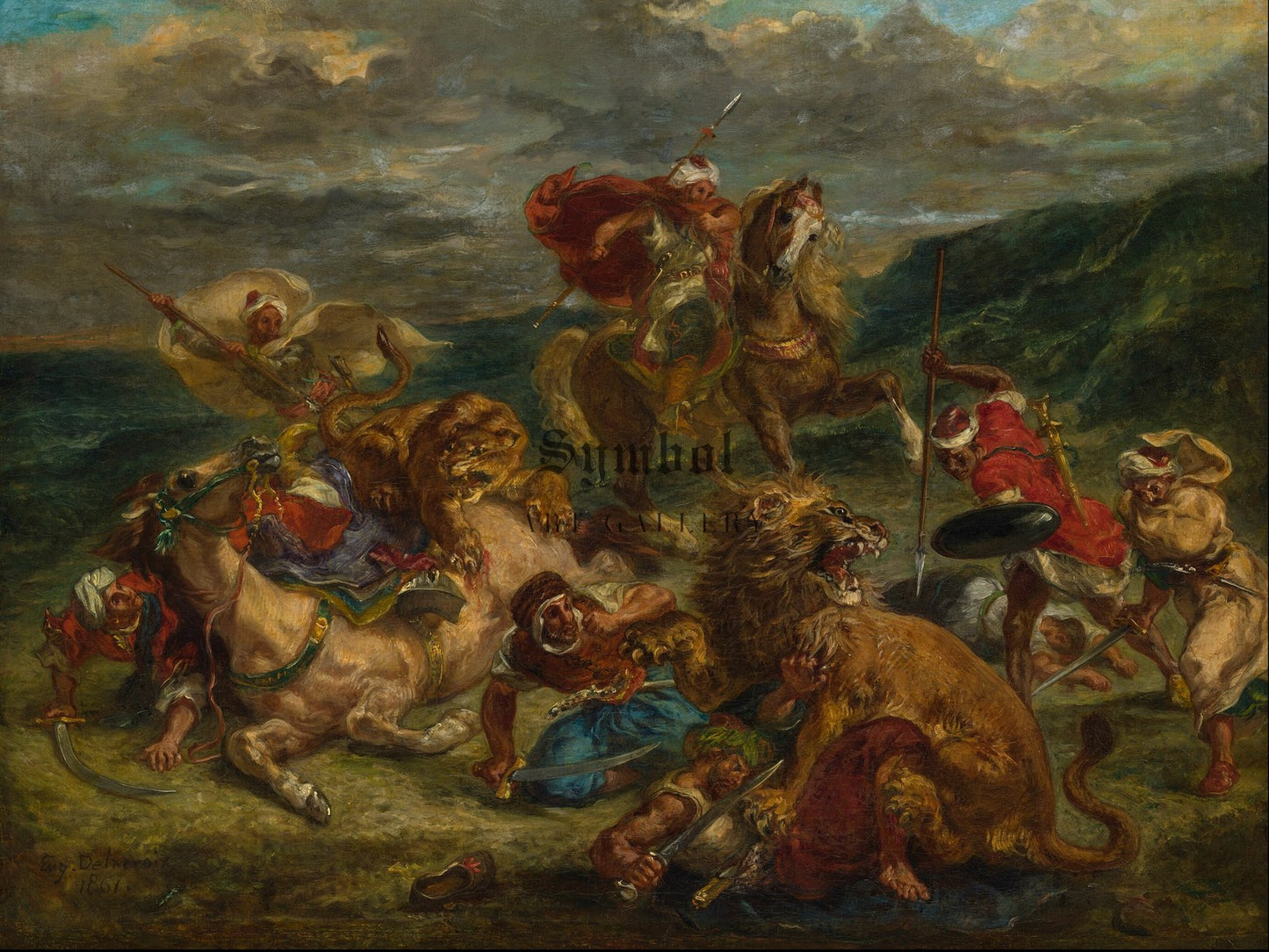 Lion Hunt by Eugène Delacroix 1860, Wall Art Print, Fine Art Reproduction, Museum Quality Decor, Poster