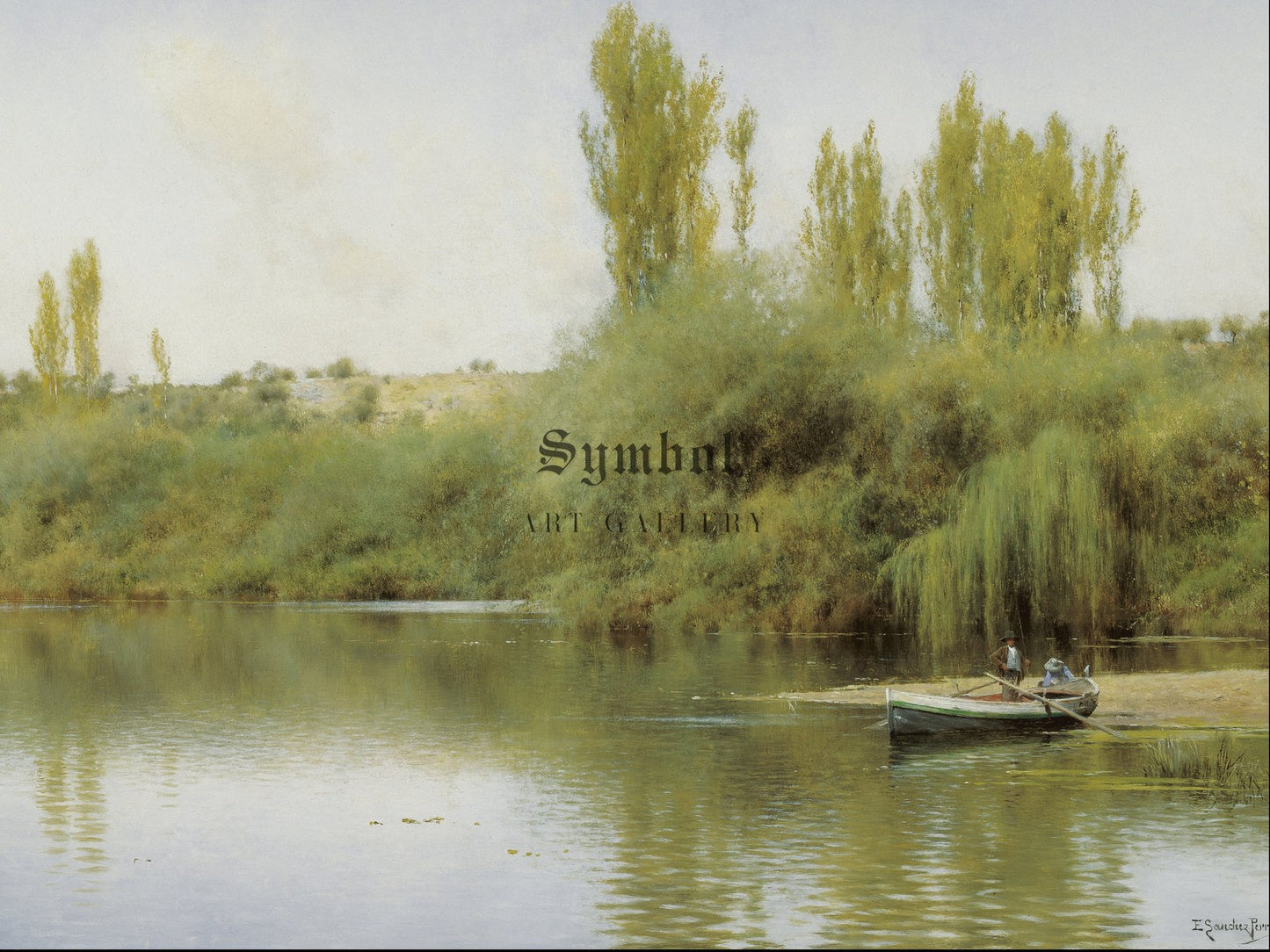 On the Banks of the Guadaíra with a Boat by Emilio Sánchez Perrier 1890, Wall Art Print, Fine Art Reproduction, Museum Quality Decor, Poster