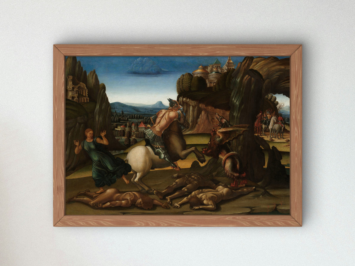 Saint George and the Dragon by Luca Signorelli 1495, Wall Art Print, Fine Art Reproduction, Museum Quality Decor, Poster