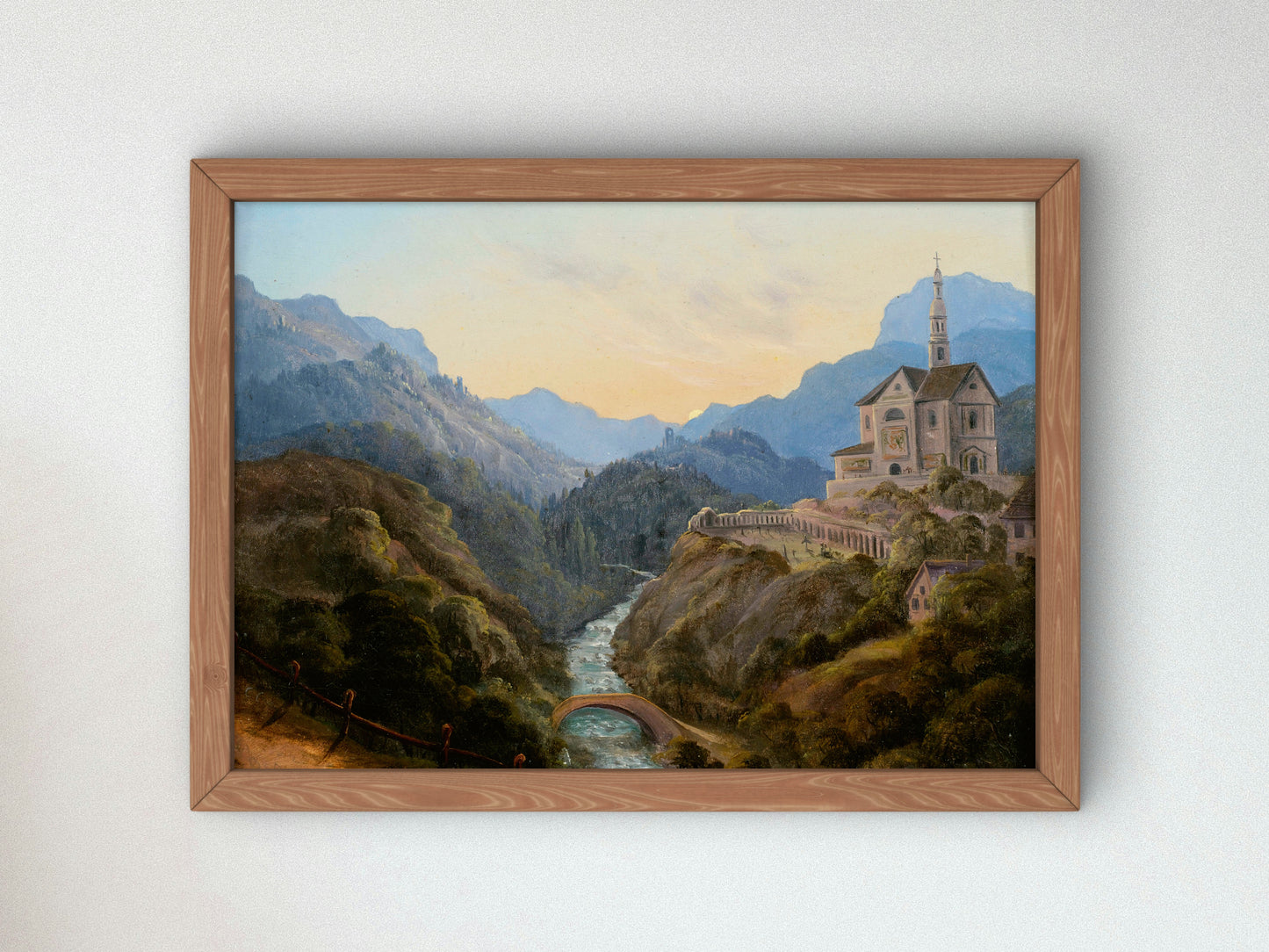 Mountainous Landscape with a River Valley and an Abbey at Evening Light by Carl Gustav Carus, Wall Art Print, Fine Art Reproduction