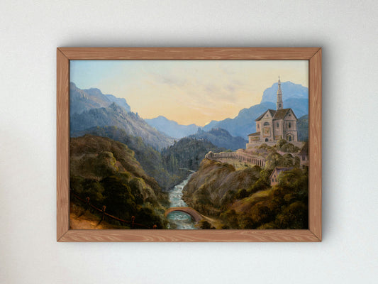 Mountainous Landscape with a River Valley and an Abbey at Evening Light by Carl Gustav Carus, Wall Art Print, Fine Art Reproduction