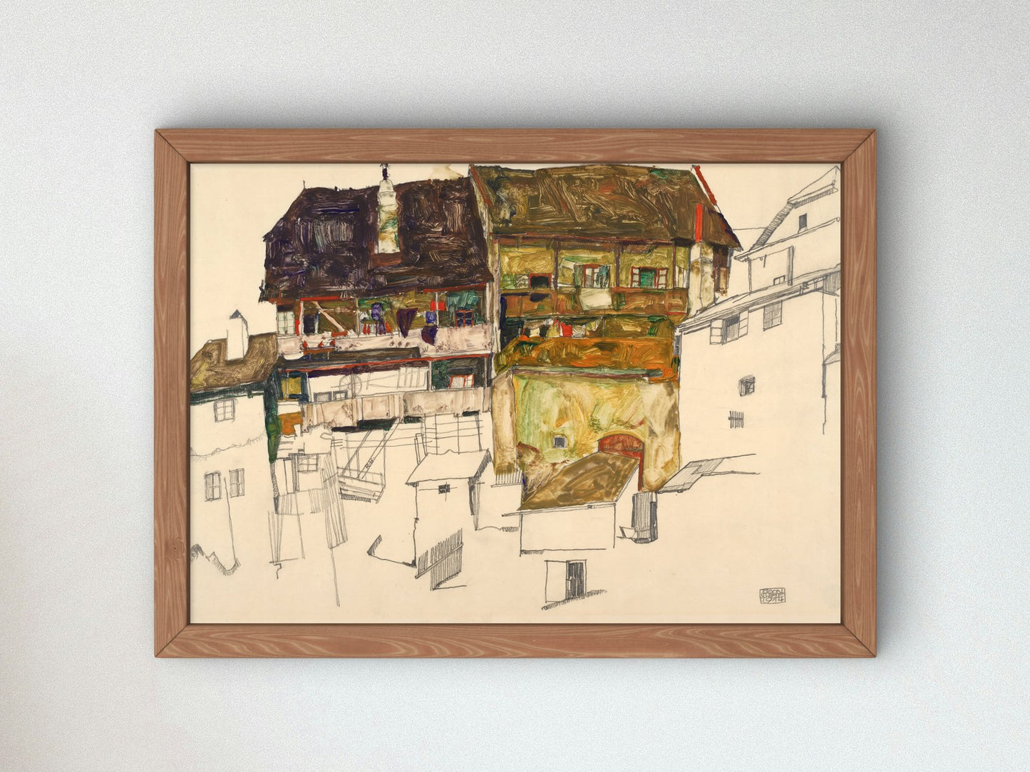 Old Houses in Krumau by Egon Schiele 1914, Wall Art Print, Fine Art Reproduction, Museum Quality Decor, Poster