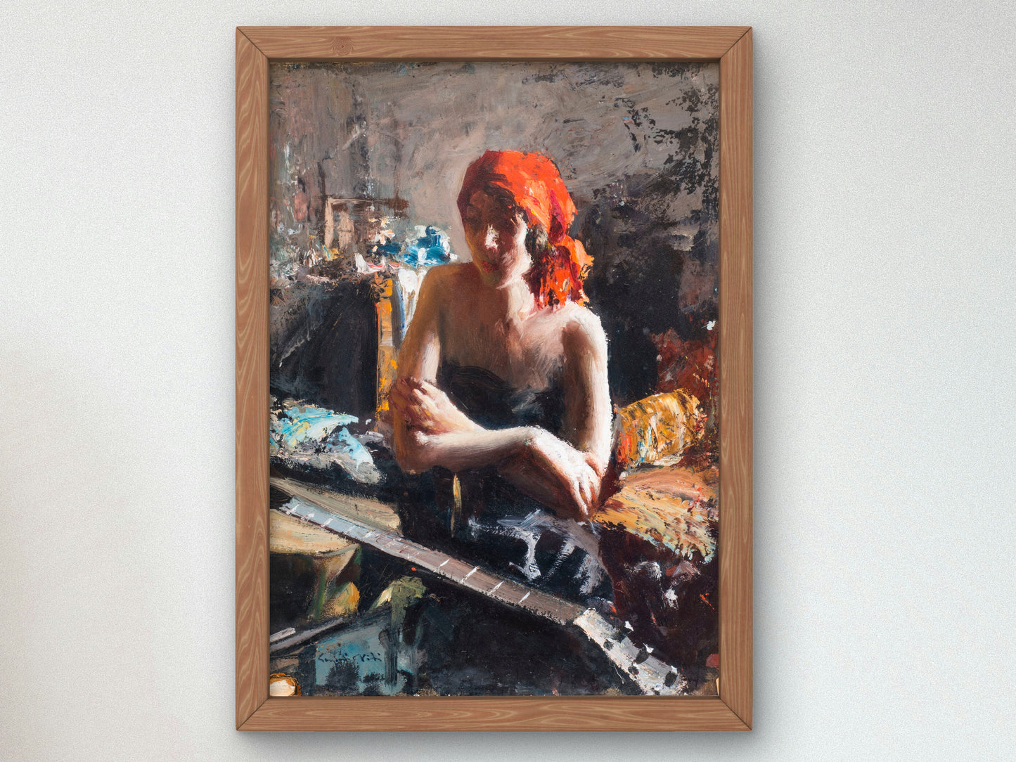 Woman With Guitar by Eugenio Viti, Wall Art Print, Fine Art Reproduction, Museum Quality Decor, Poster