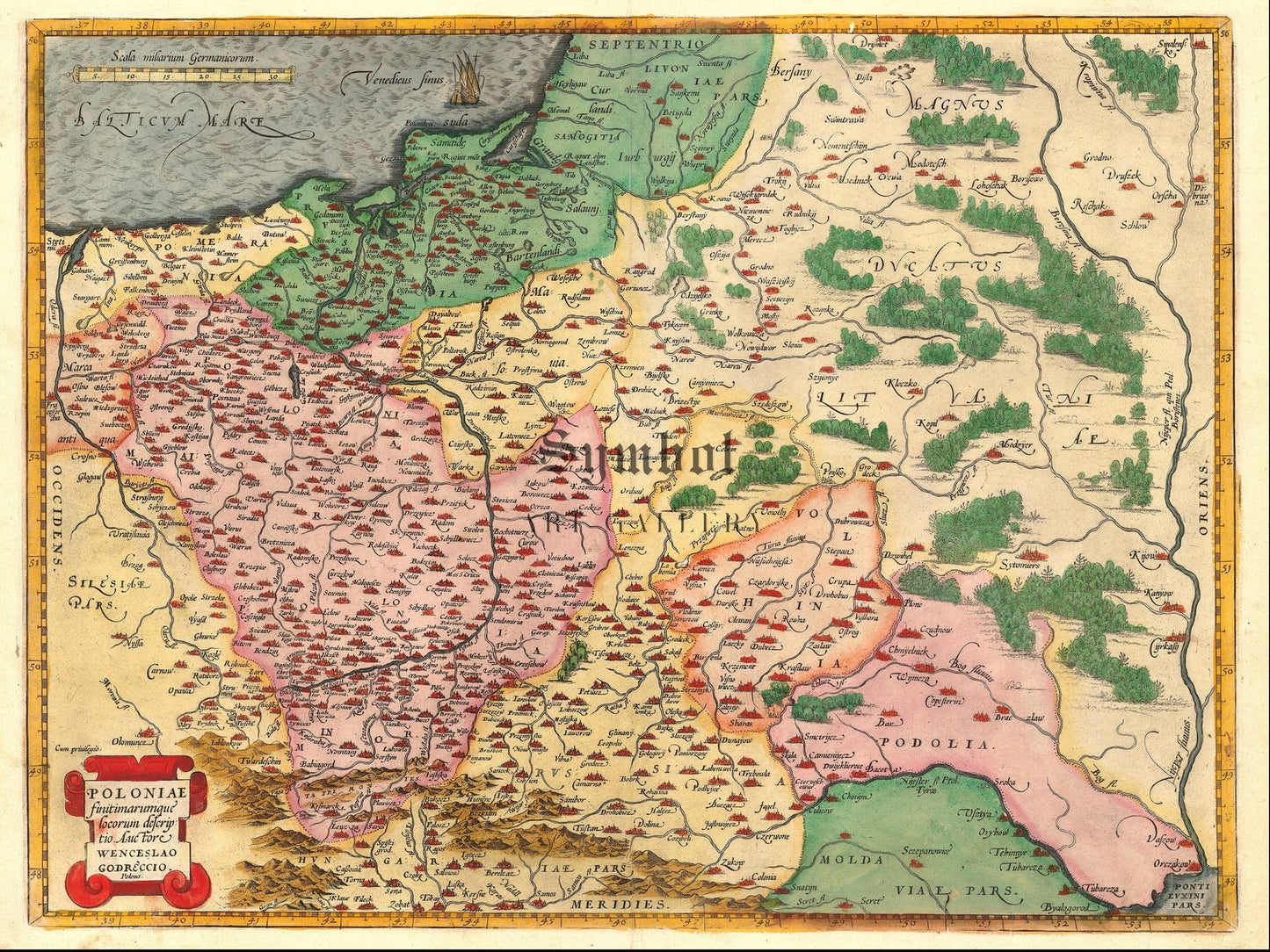Description of Poland and the Surrounding Regions by Abraham Ortelius, Christophe Plantin 1584, Wall Art Print, Fine Art Reproduction