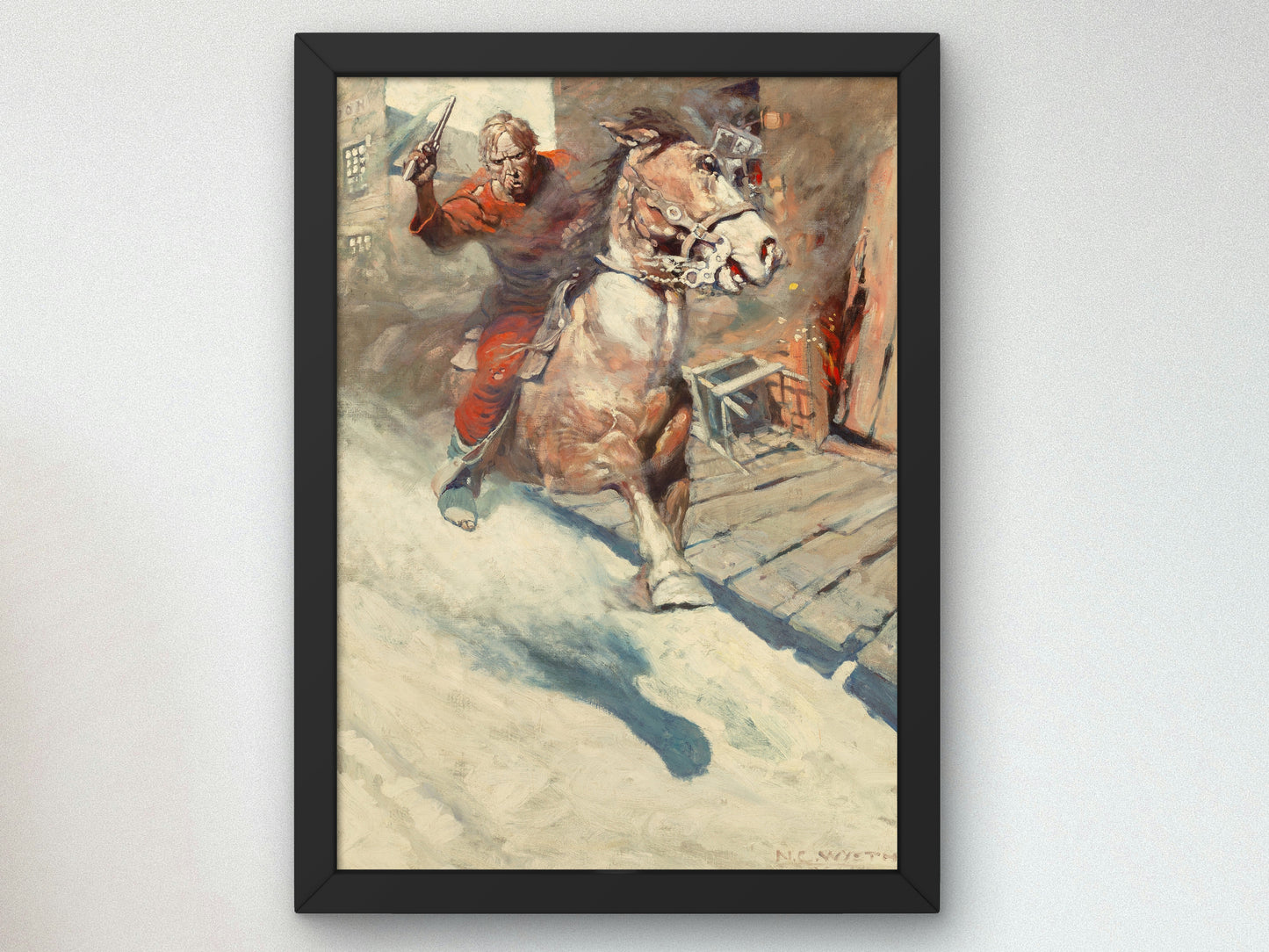 Mr. Cassidy Saw a Crimson Rider Sweep Down upon Him, Heralded by a Blazing .41 by Newell Convers Wyeth 1906, Wall Art Print