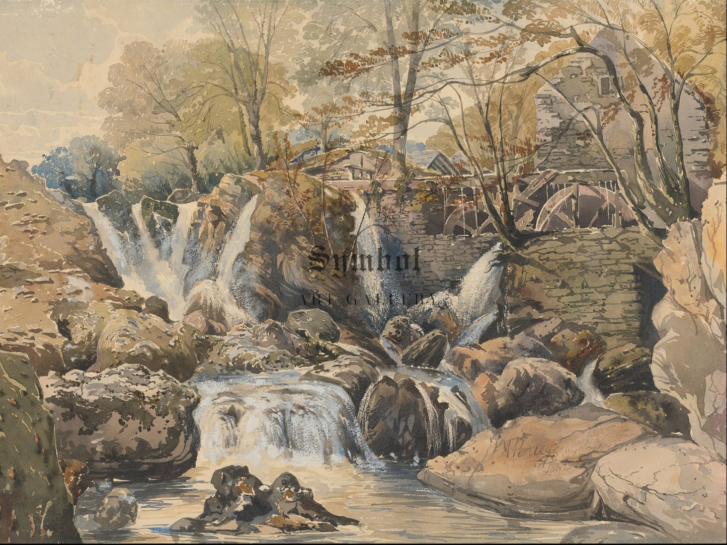 Watermill and Waterfalls by Aaron Edwin Penley 1862, Wall Art Print, Fine Art Reproduction, Museum Quality Decor, Poster