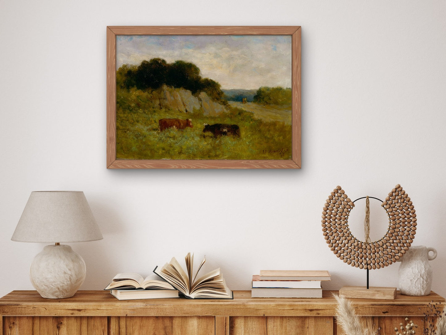 Landscape with Two Cows by Edward Mitchell Bannister 1898, Wall Art Print, Fine Art Reproduction, Museum Quality Decor, Poster