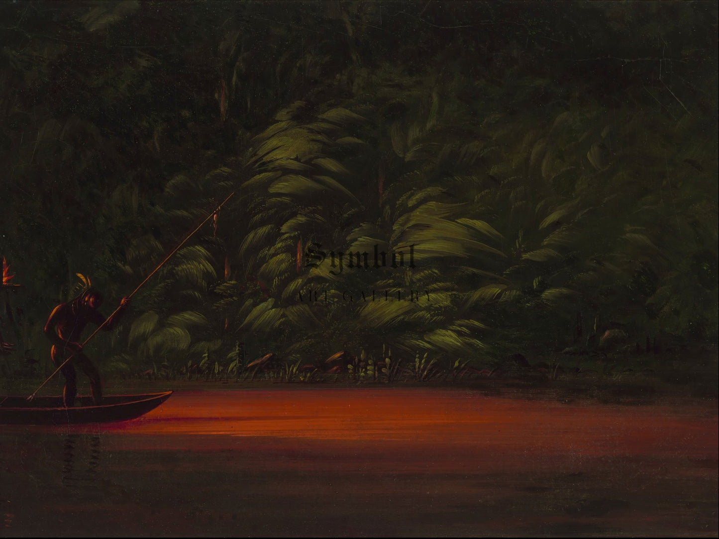 Spearing by Torchlight on the Amazon by George Catlin 1869, Wall Art Print, Fine Art Reproduction, Museum Quality Decor, Poster