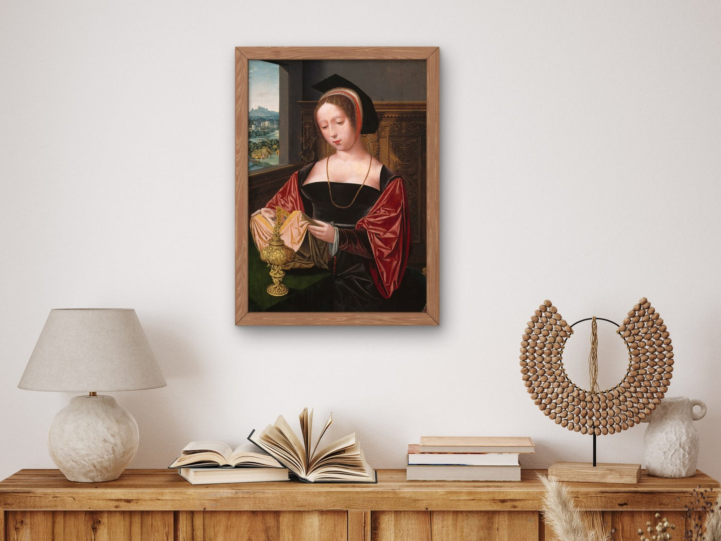 A Lady Reading, Saint Mary Magdalene by Master of the Female Half Lengths 1530, Wall Art Print, Fine Art Reproduction, Museum Quality Decor