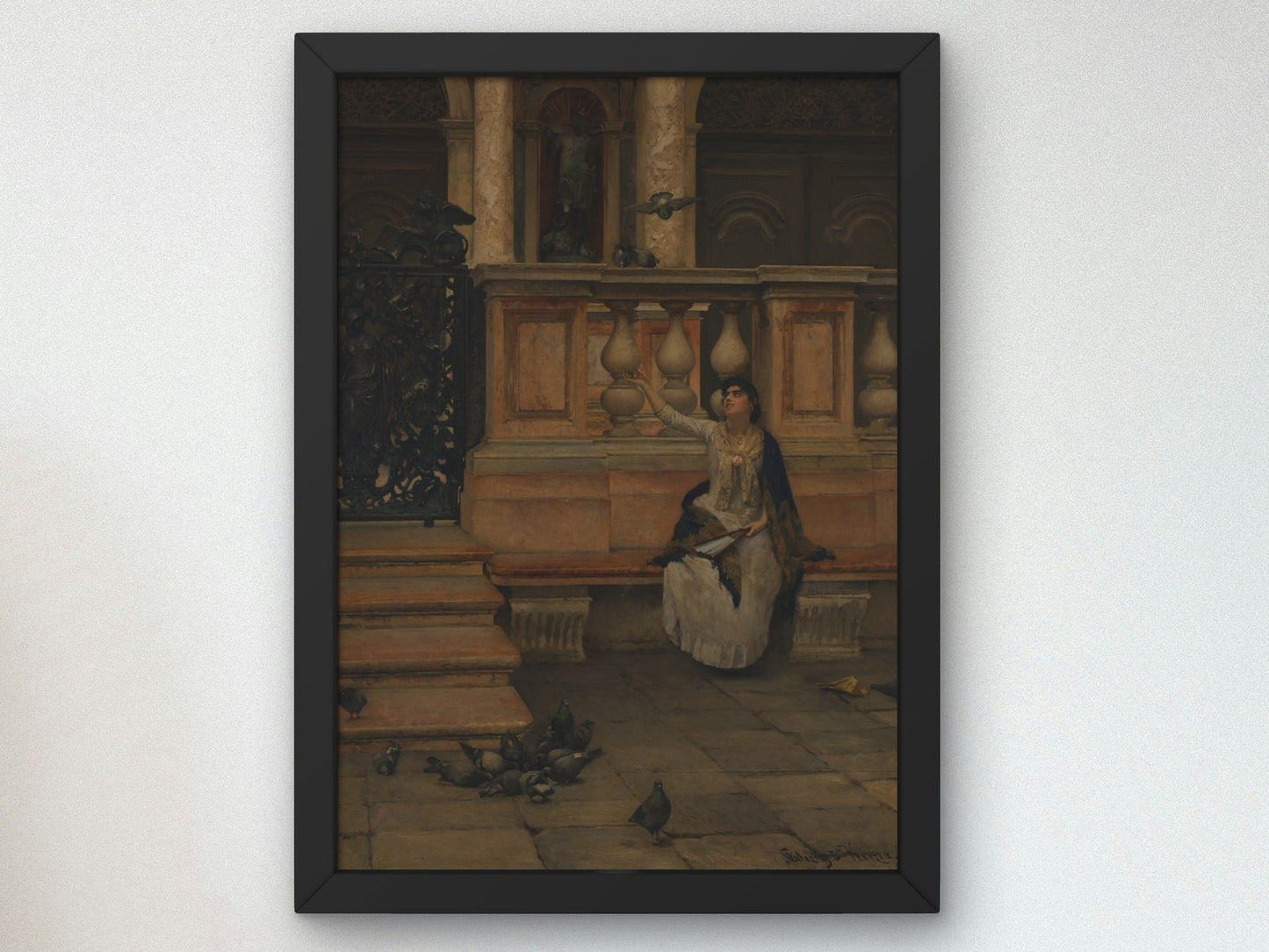 Lady with Pigeons by Dominik Skutecký 1894, Wall Art Print, Fine Art Reproduction, Museum Quality Decor, Poster