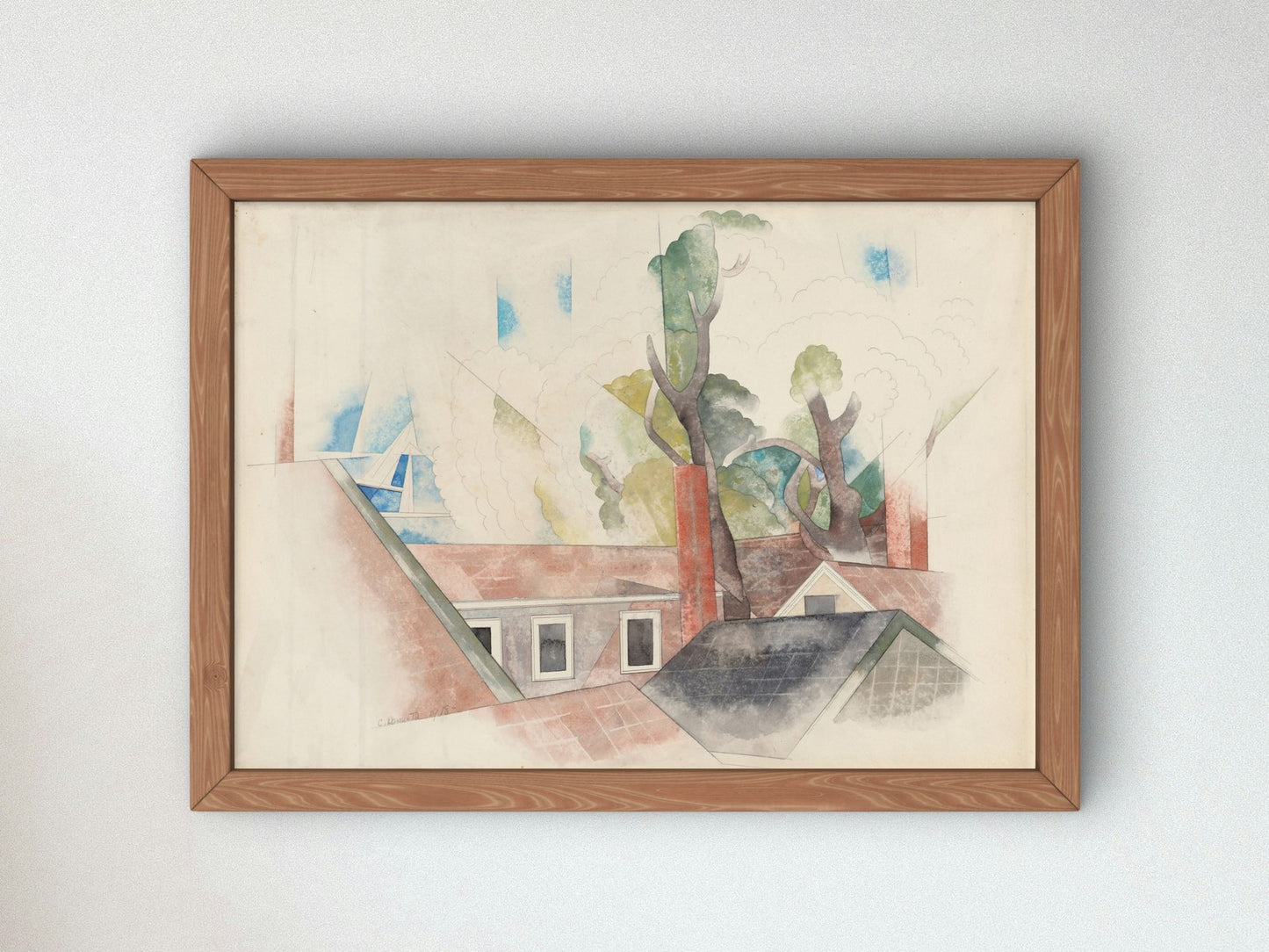 Rooftops and Trees by Charles Demuth 1918, Wall Art Print, Fine Art Reproduction, Museum Quality Decor, Poster
