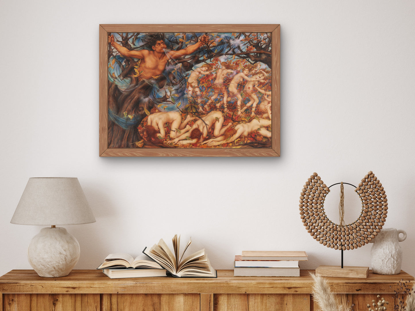 Boreas and the Fallen Leaves by Evelyn De Morgan 1910, Wall Art Print, Fine Art Reproduction, Museum Quality Decor, Poster