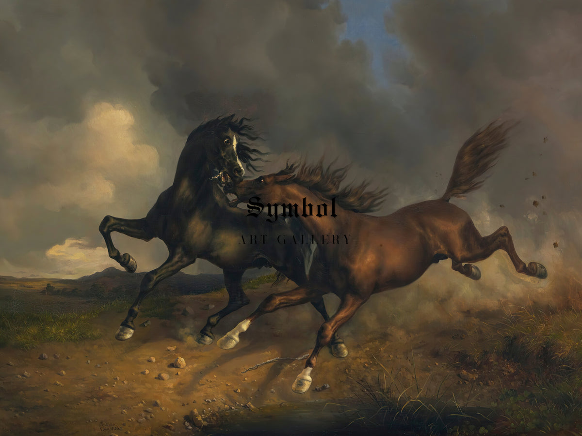 Horses During a Thunderstorm by Johann Rudolf Koller 1846, Wall Art Print, Fine Art Reproduction, Museum Quality Decor, Poster