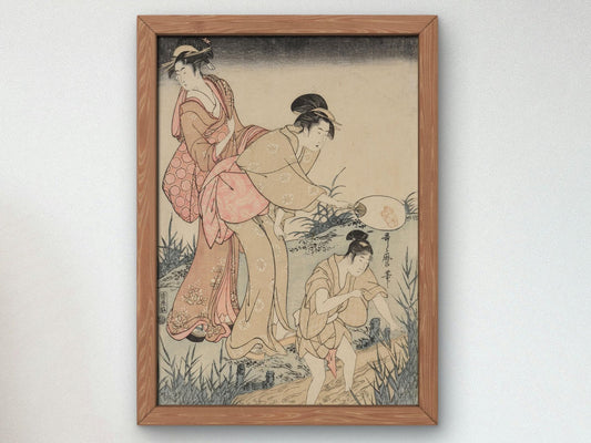 Catching Fireflies Beneath Willow by Kitagawa Utamaro, 1796, Japanese Woodblock Prints fine art print