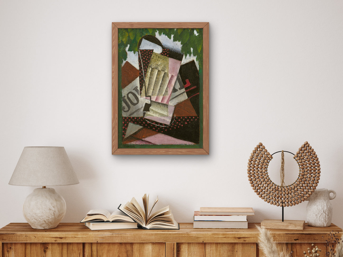 Glass, Newspaper and Foliage by Juan Gris 1915, Wall Art Print, Fine Art Reproduction, Museum Quality Decor, Poster