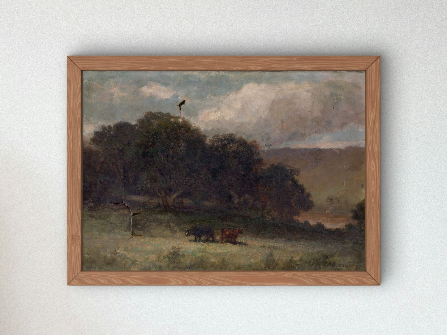Landscape with Trees and Two Cows in Meadow by Edward Mitchell Bannister 1895, Wall Art Print, Fine Art Reproduction, Museum Quality Decor