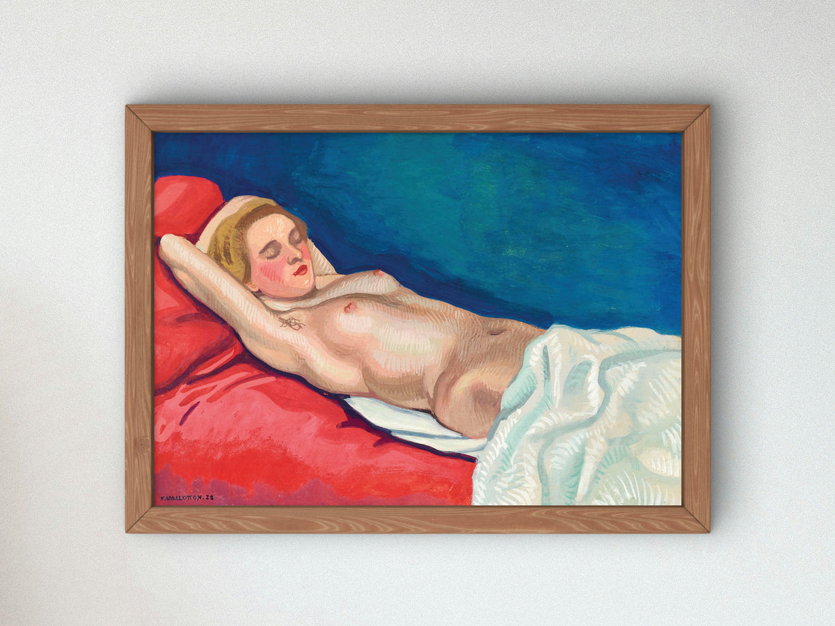 Reclining Nude on a Red Sofa by Félix Vallotton 1923, Wall Art Print, Fine Art Reproduction, Museum Quality Decor, Poster