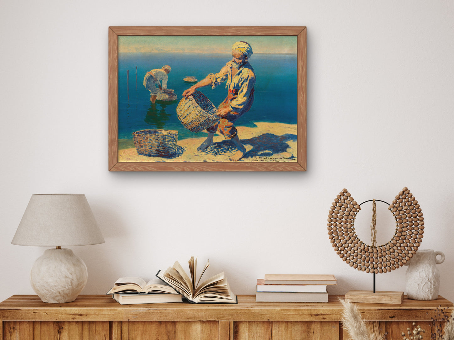 Fishermen with Baskets at the Bosphorus by Feliks Wygrzywalski, Wall Art Print, Fine Art Reproduction, Museum Quality Decor, Poster