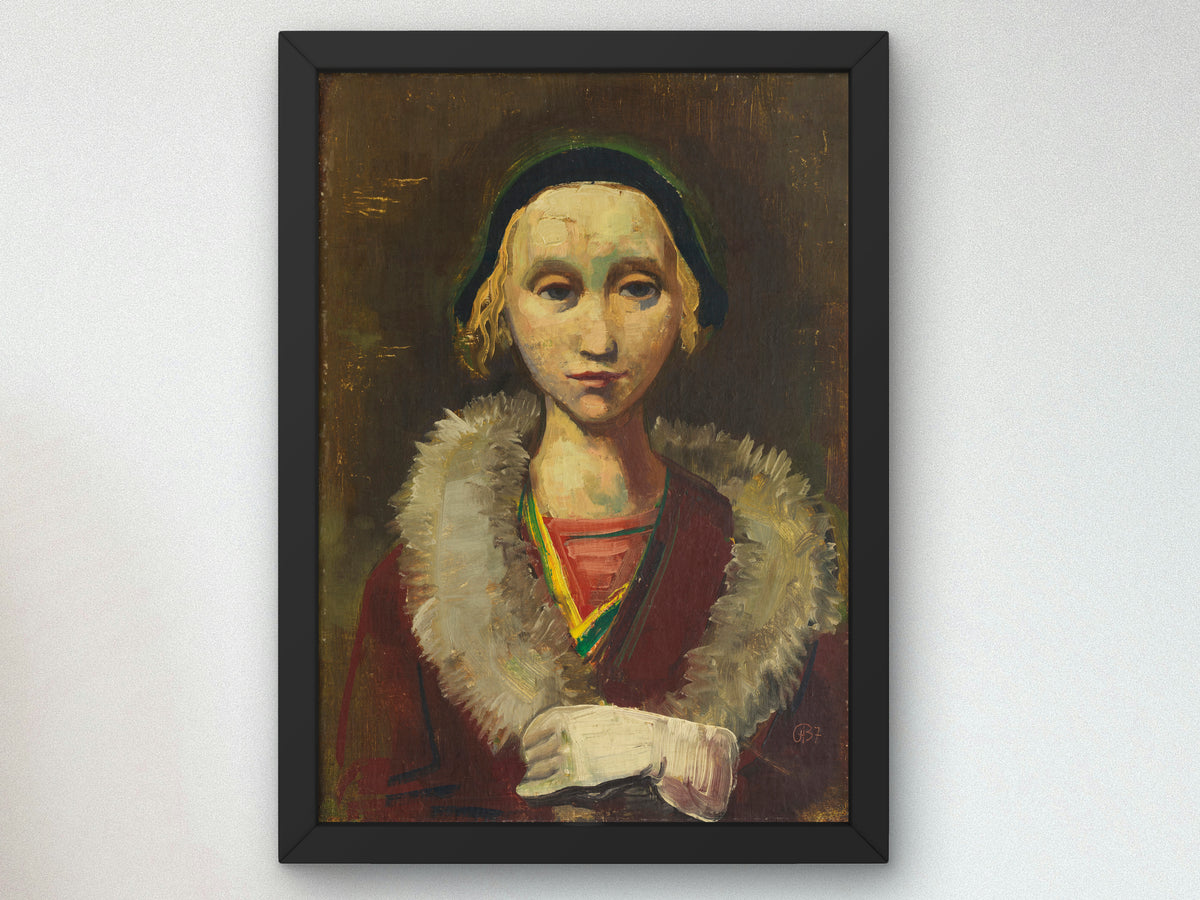 Portrait of a Girl with Fur Collar and Hat by Karl Hofer 1937, Wall Art Print, Fine Art Reproduction, Museum Quality Decor, Poster