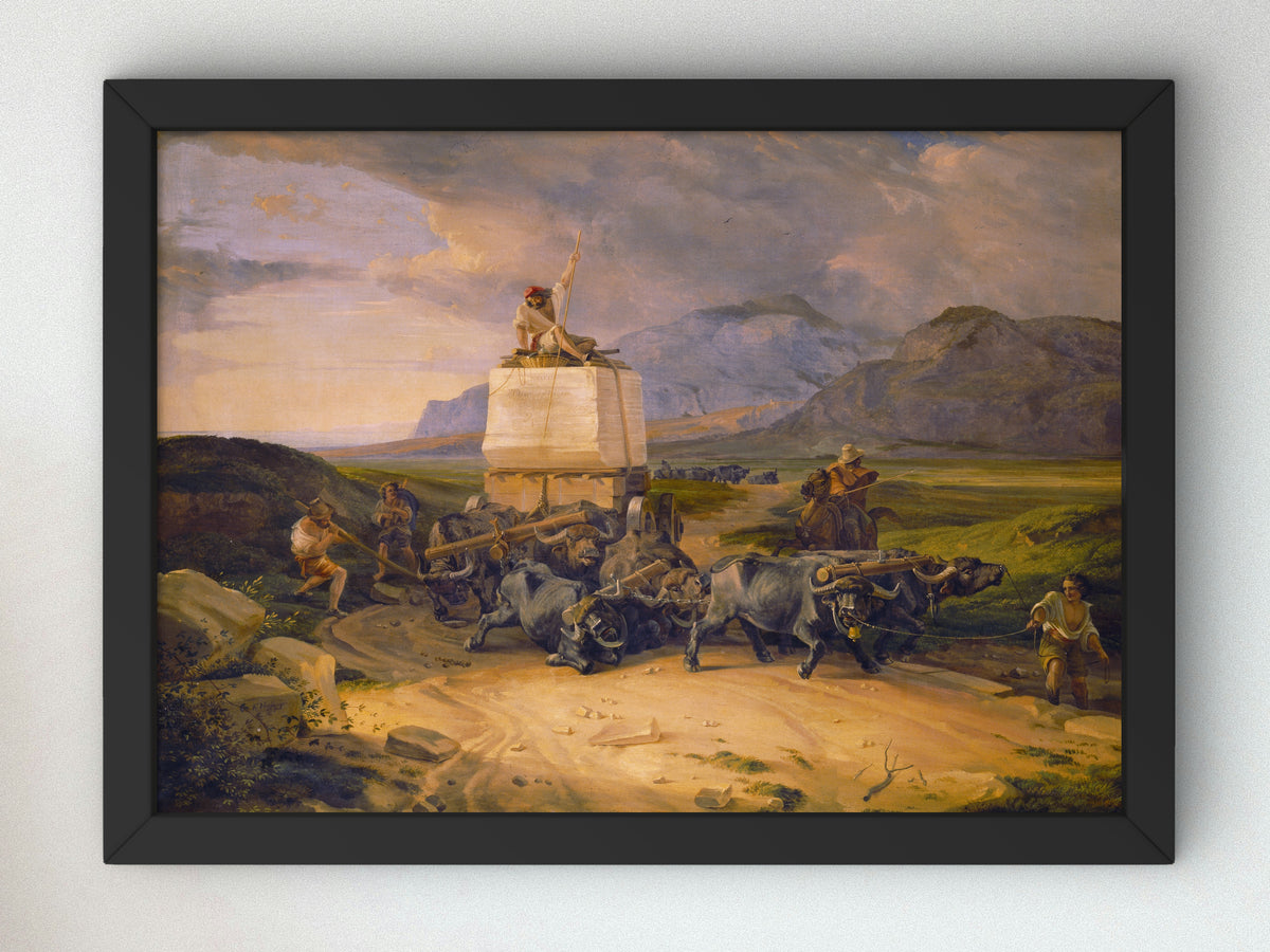 Buffaloes Dragging a Block of Marble by Friedrich von Nerly 1831, Wall Art Print, Fine Art Reproduction, Museum Quality Decor, Poster