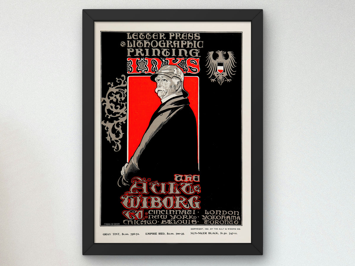 Ault and Wiborg Printing Inks Advertisement by Frank Swick 1890, Wall Art Print, Fine Art Reproduction, Museum Quality Decor, Poster